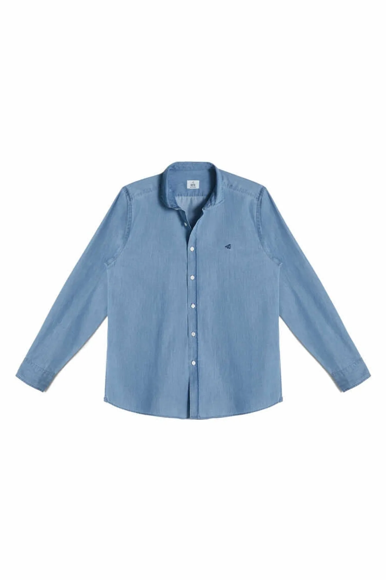 Ooto Camisa Slim Denim Manga Comprida Azul