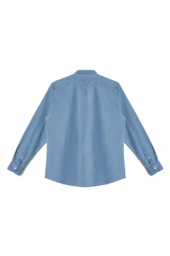 Ooto Camisa Slim Denim Manga Comprida Azul