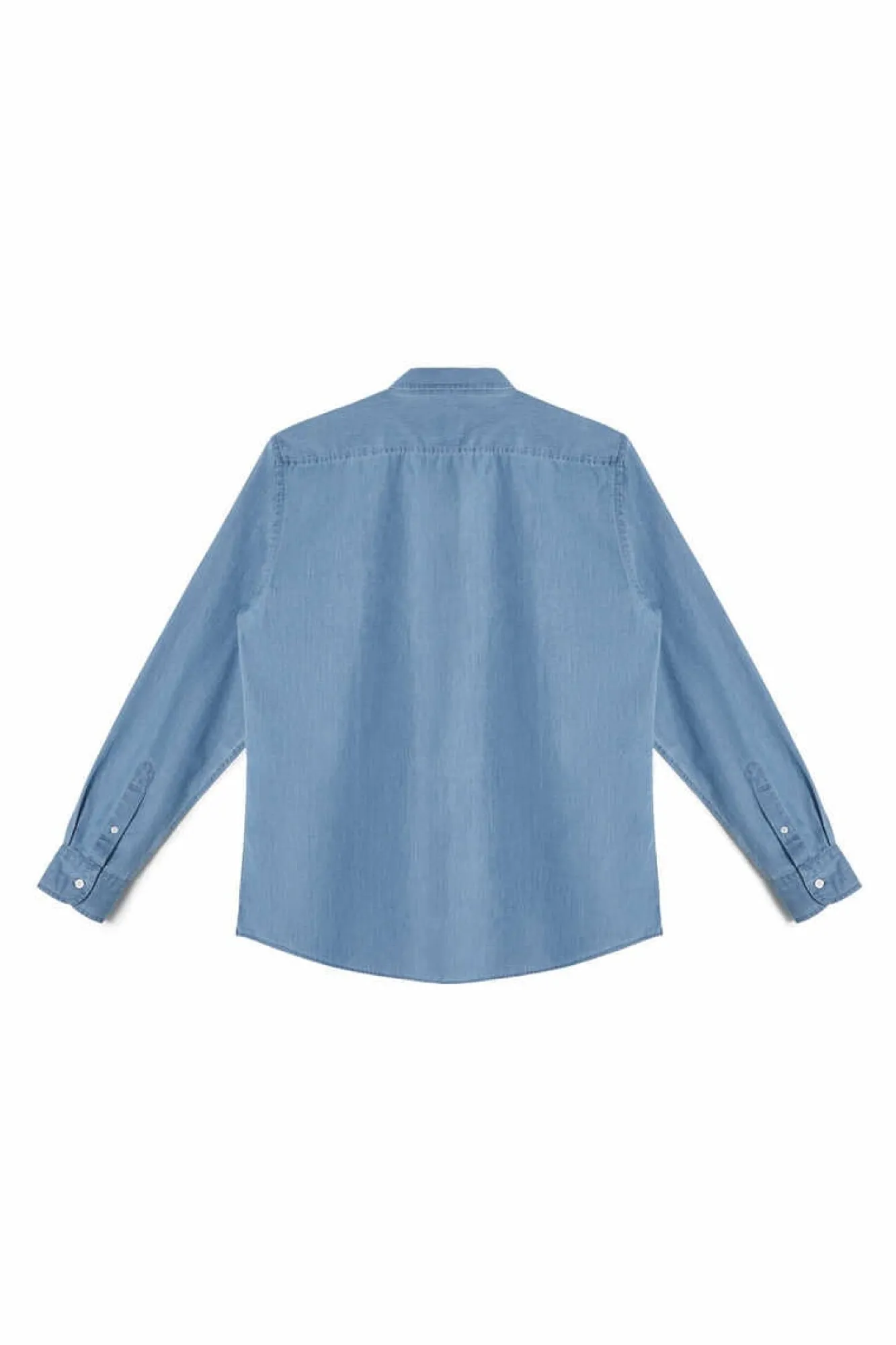 Ooto Camisa Slim Denim Manga Comprida Azul