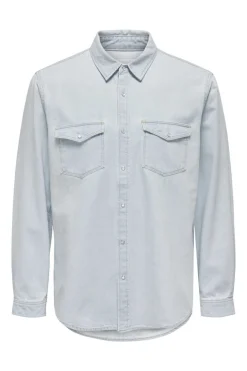 Only & Sons Camisa Tecido Denim Mix Azul Outlet
