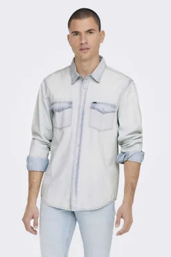 Only & Sons Camisa Tecido Denim Azulado Clearance