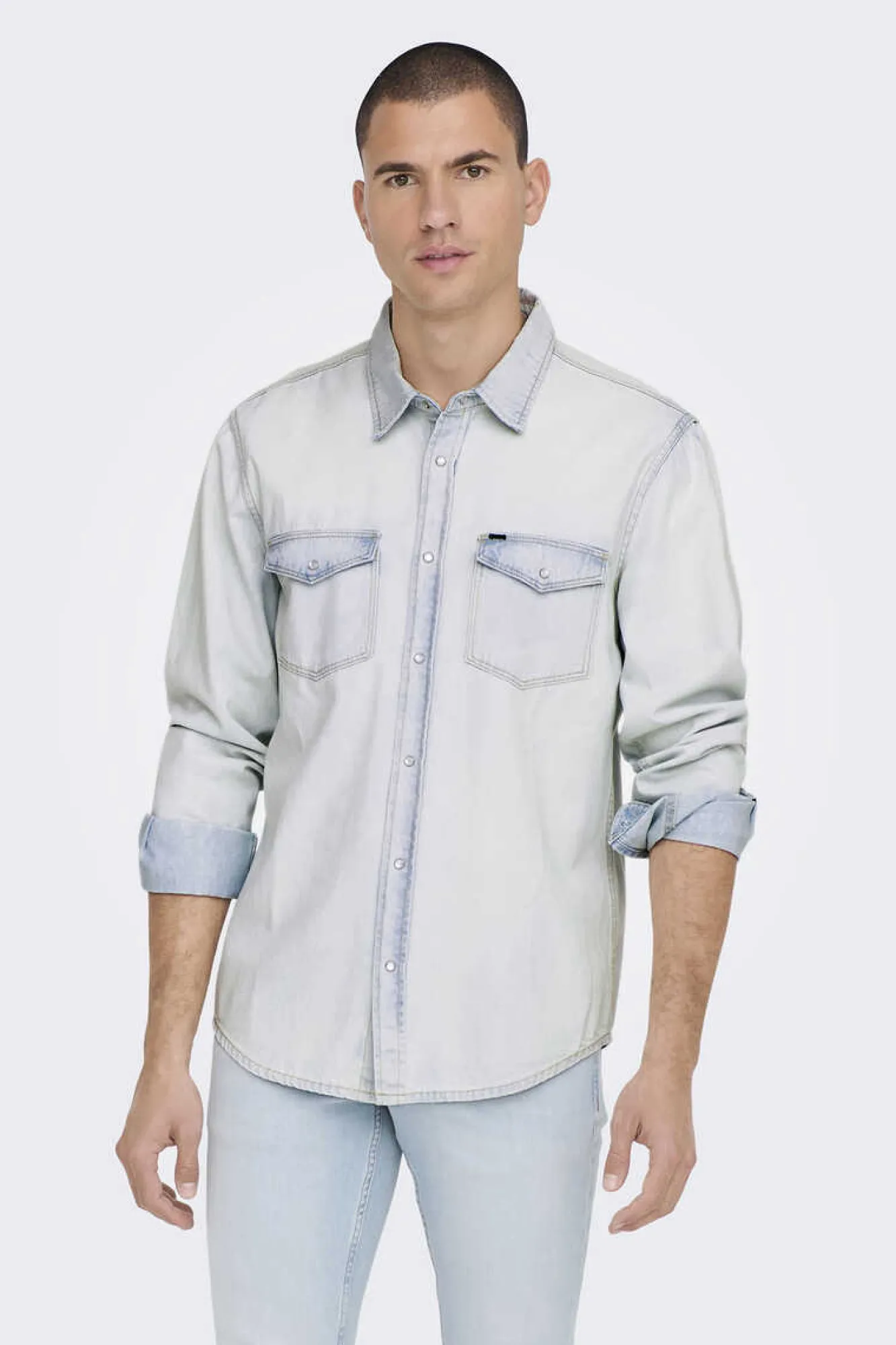 Only & Sons Camisa Tecido Denim Azulado Clearance