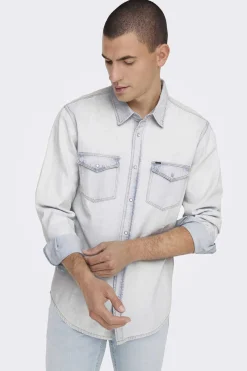 Only & Sons Camisa Tecido Denim Azulado Clearance