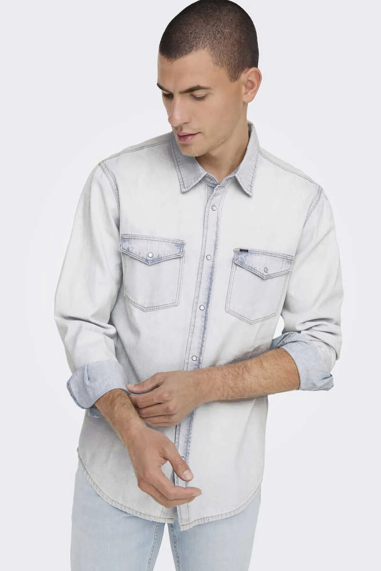 Only & Sons Camisa Tecido Denim Azulado Clearance