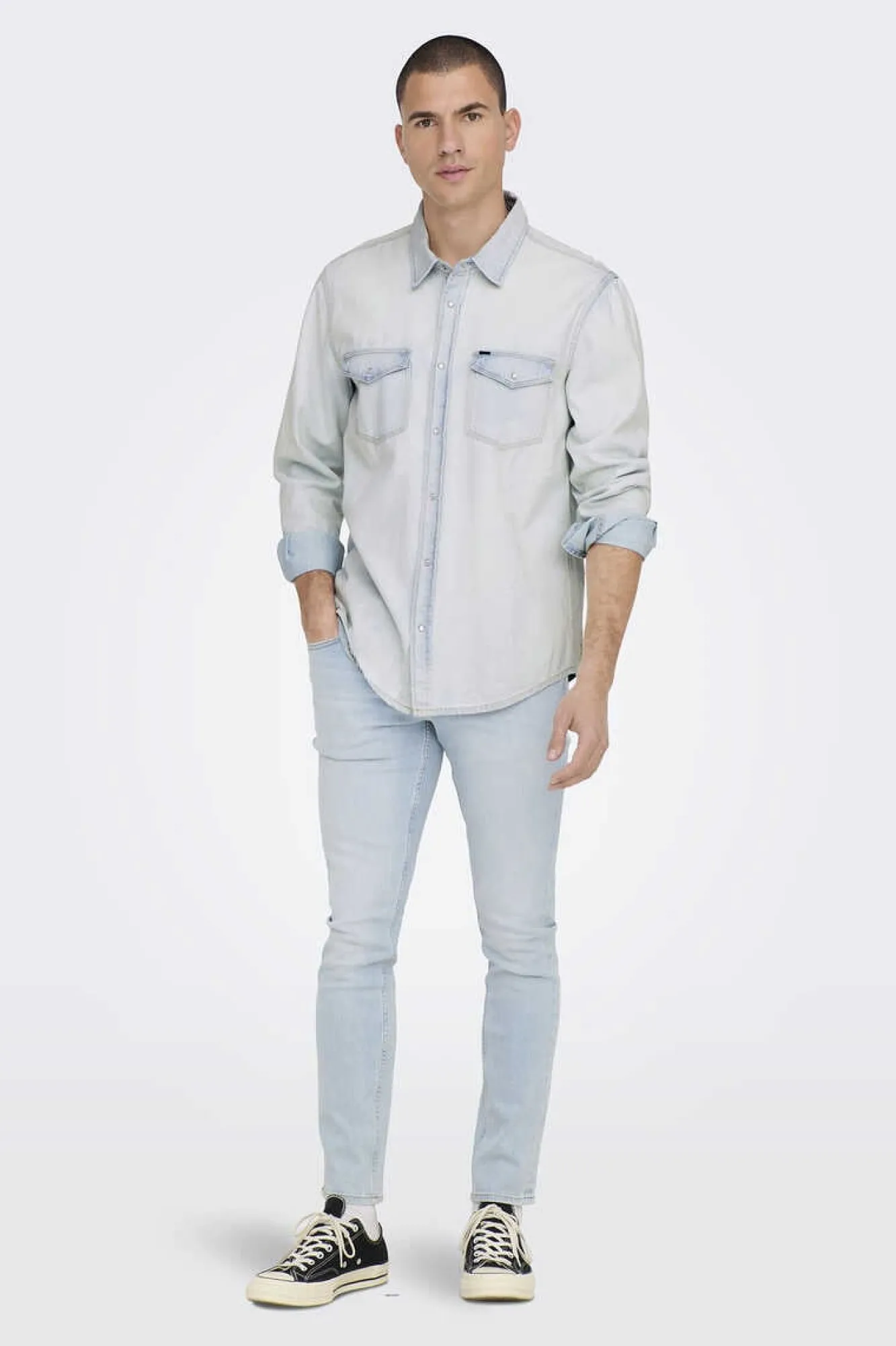Only & Sons Camisa Tecido Denim Azulado Clearance