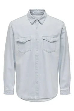 Only & Sons Camisa Tecido Denim Azulado Clearance