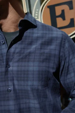 Ooto Camisa Xadrez Lavada Slim Fit Azul Discount