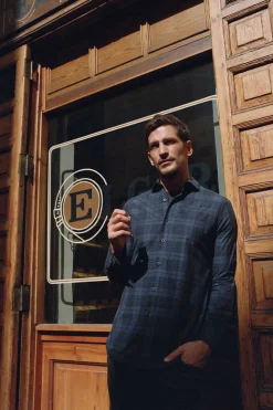 Ooto Camisa Xadrez Lavada Slim Fit Azul Discount