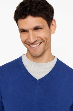 Cortefiel Camisola Algodao Caxemira Gola Em Bico Azul Discount