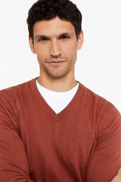 Cortefiel Camisola Algodao Caxemira Gola Em Bico Castanho Clearance