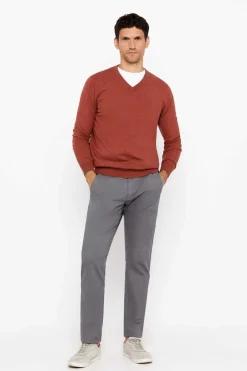 Cortefiel Camisola Algodao Caxemira Gola Em Bico Castanho Clearance