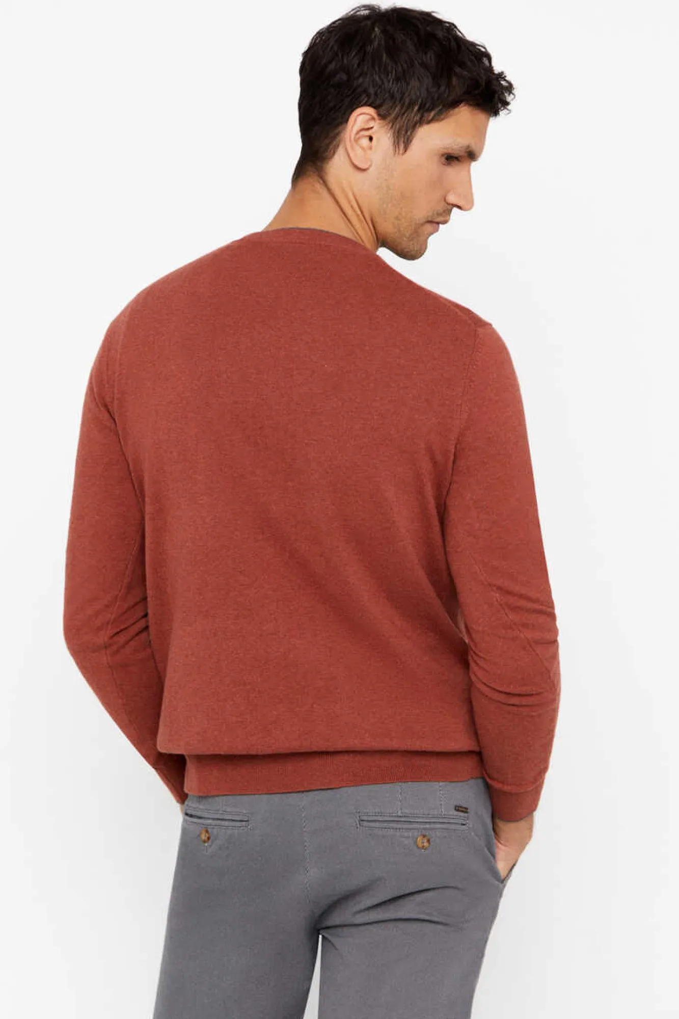 Cortefiel Camisola Algodao Caxemira Gola Em Bico Castanho Clearance