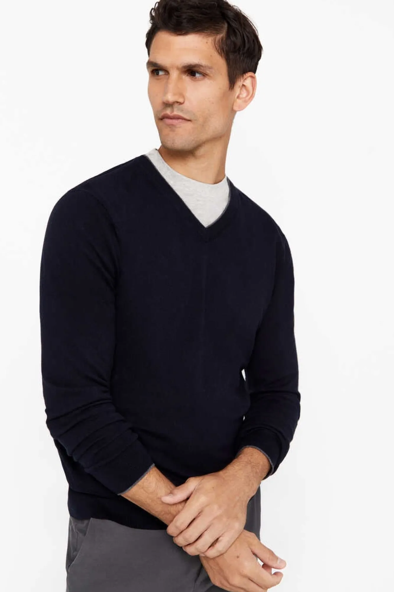 Cortefiel Camisola Algodao Caxemira Gola Em Bico Azul Hot