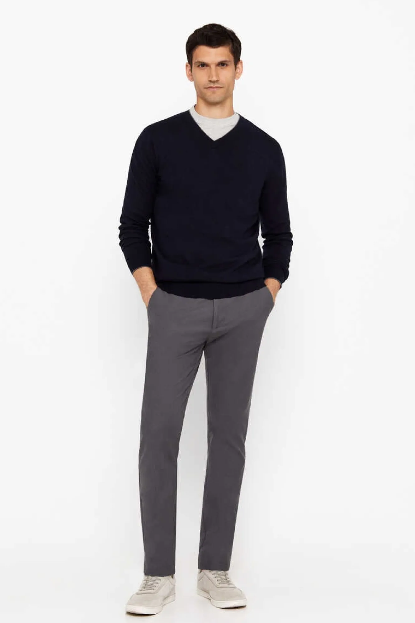 Cortefiel Camisola Algodao Caxemira Gola Em Bico Azul Hot