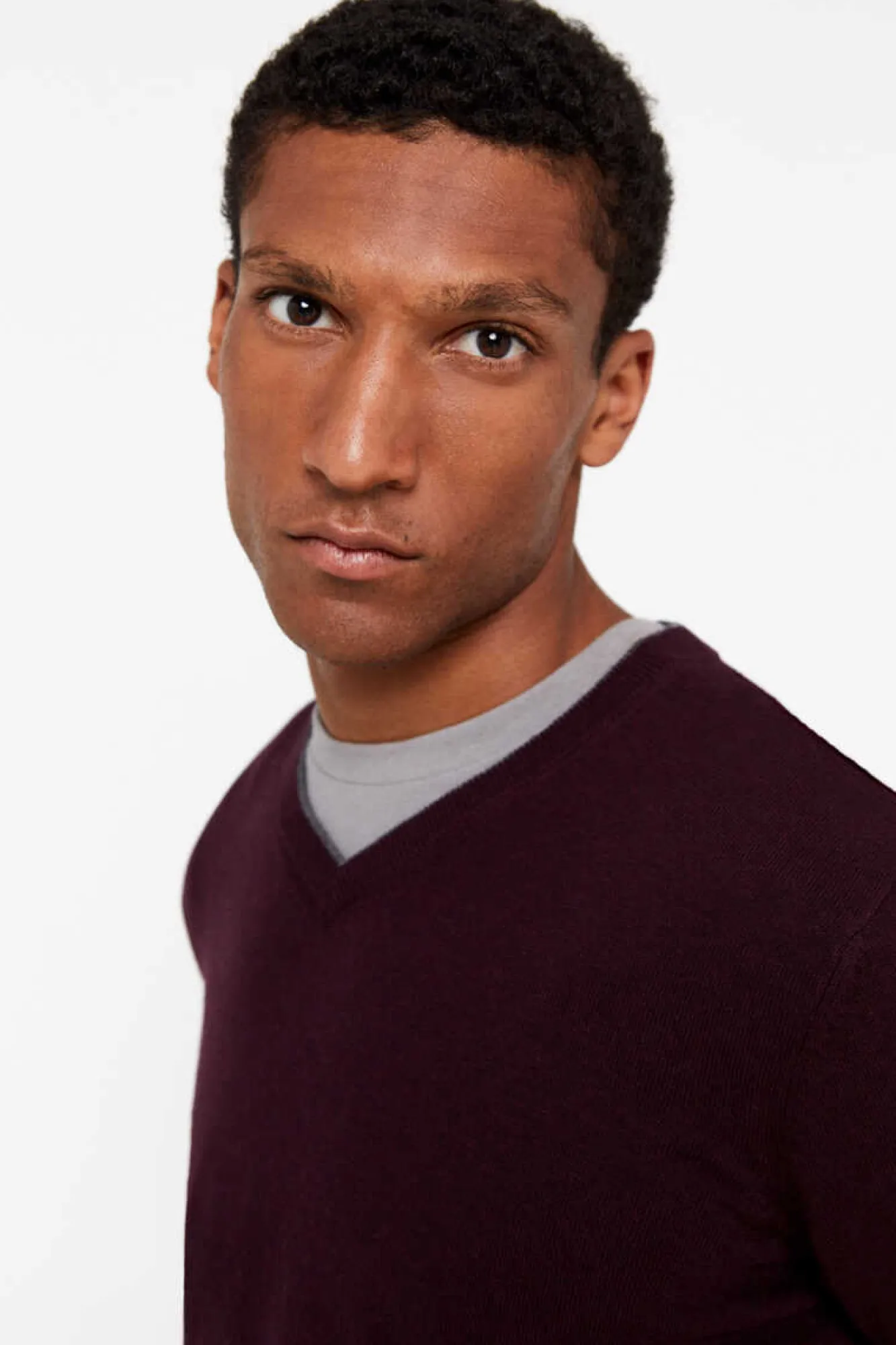 Cortefiel Camisola Algodao Caxemira Gola Em Bico Granada New