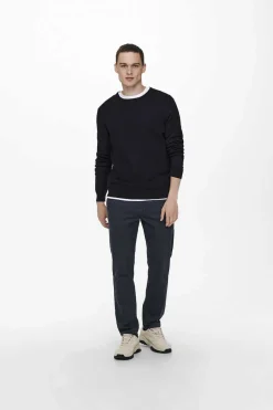 Only & Sons Camisola Basica Com Gola Caixa Marinho New