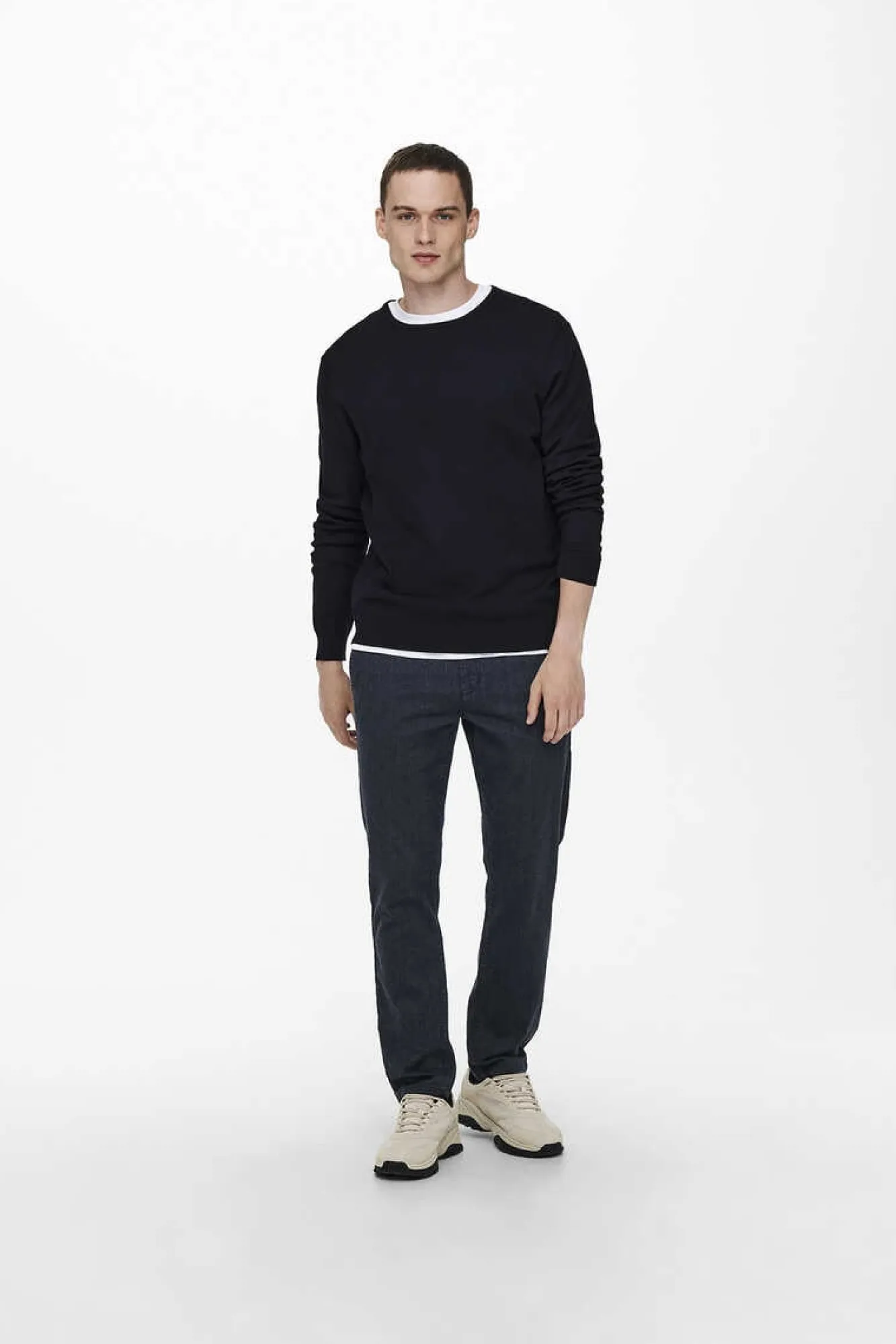 Only & Sons Camisola Basica Com Gola Caixa Marinho New