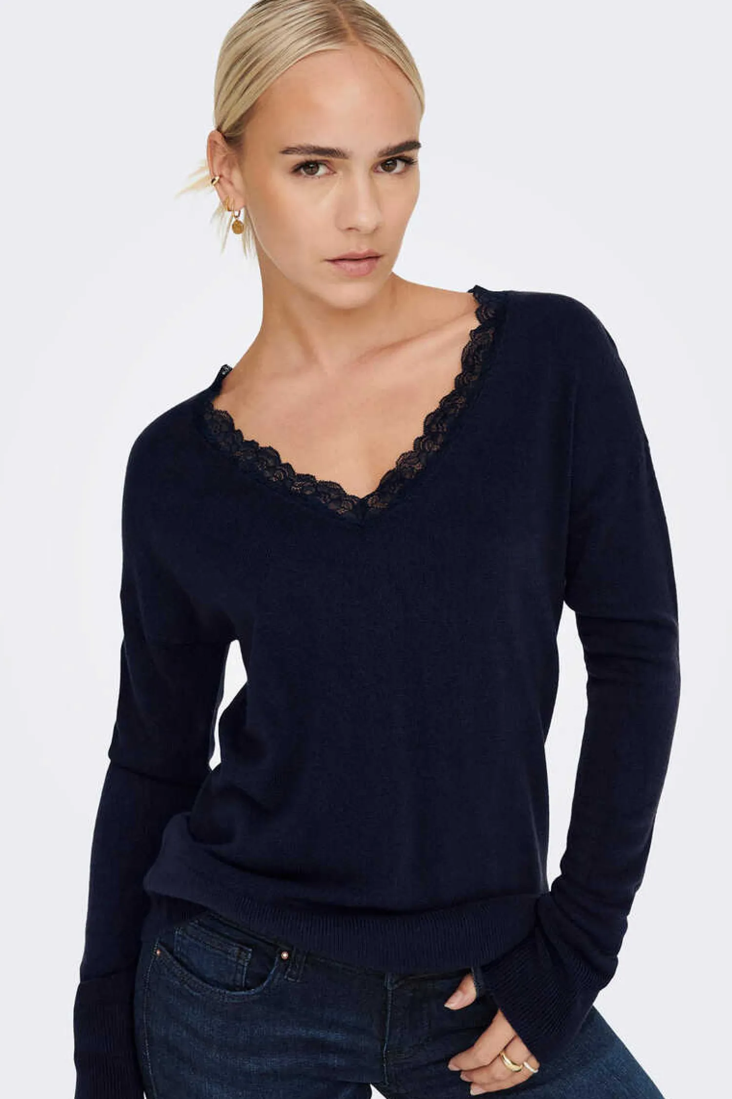 Only Sueteres E Cardigans-Camisola Bico Gola De Renda