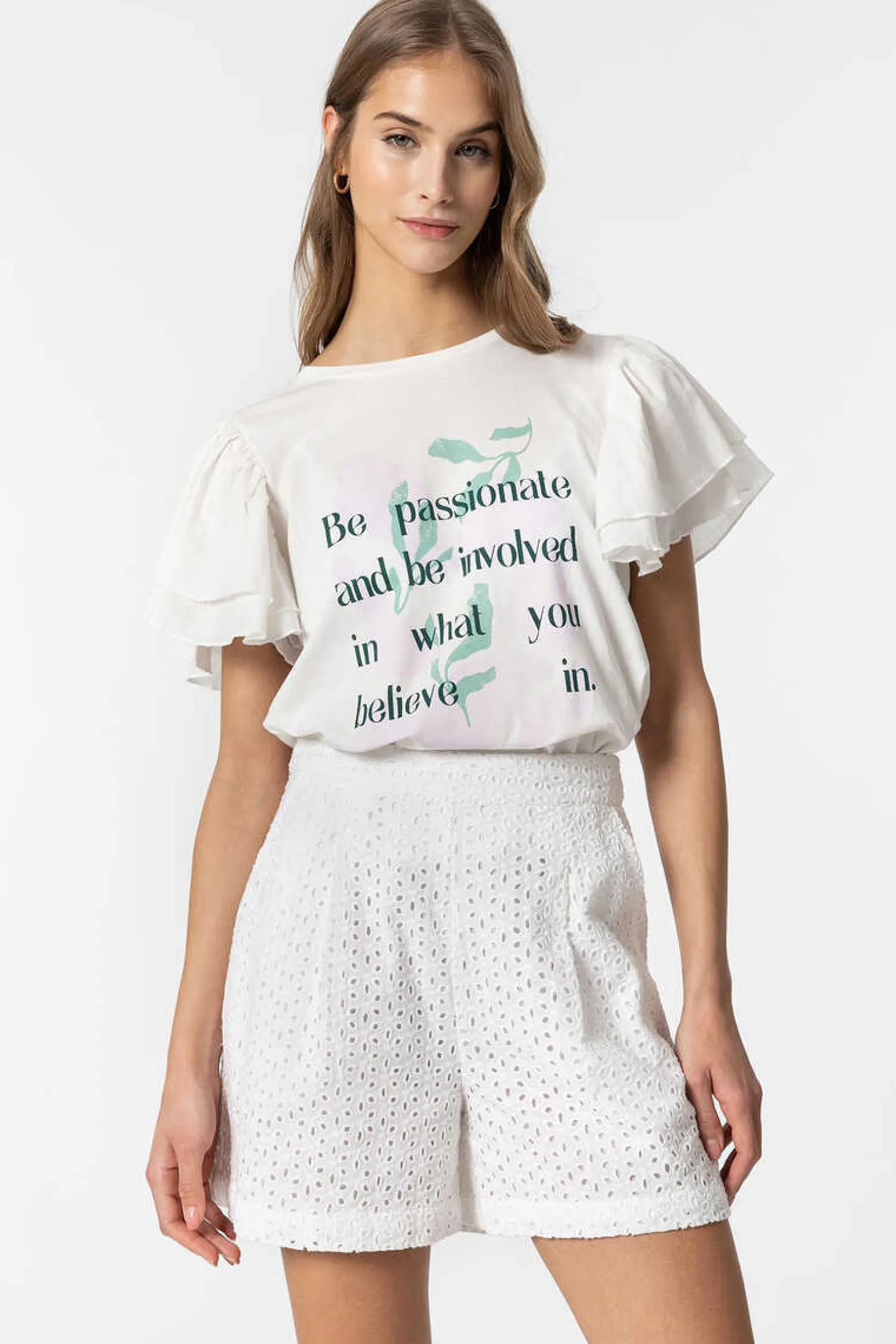 Tiffosi T-Shirts-Camisola Com Folhos E Texto Frontal
