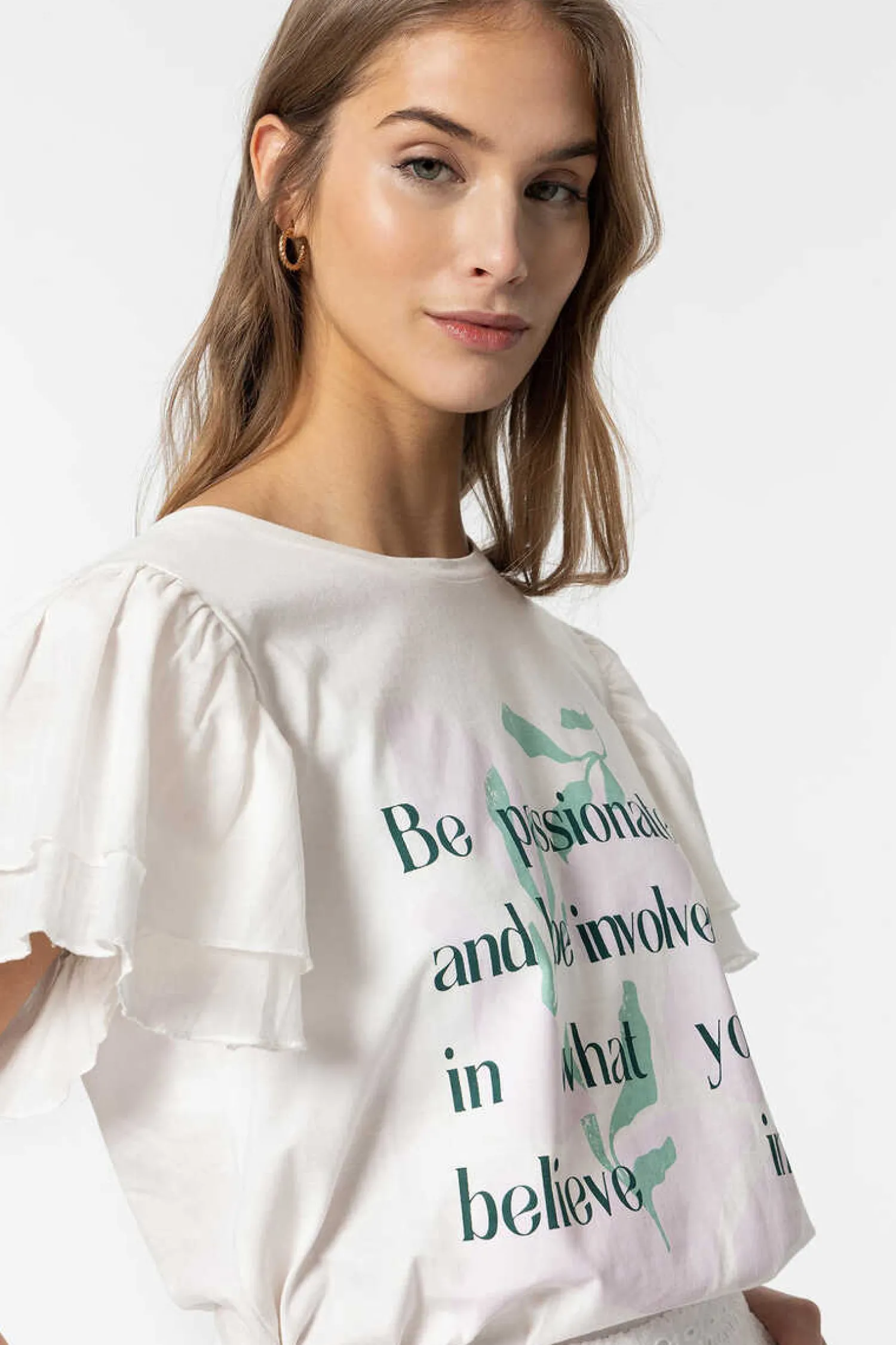 Tiffosi T-Shirts-Camisola Com Folhos E Texto Frontal