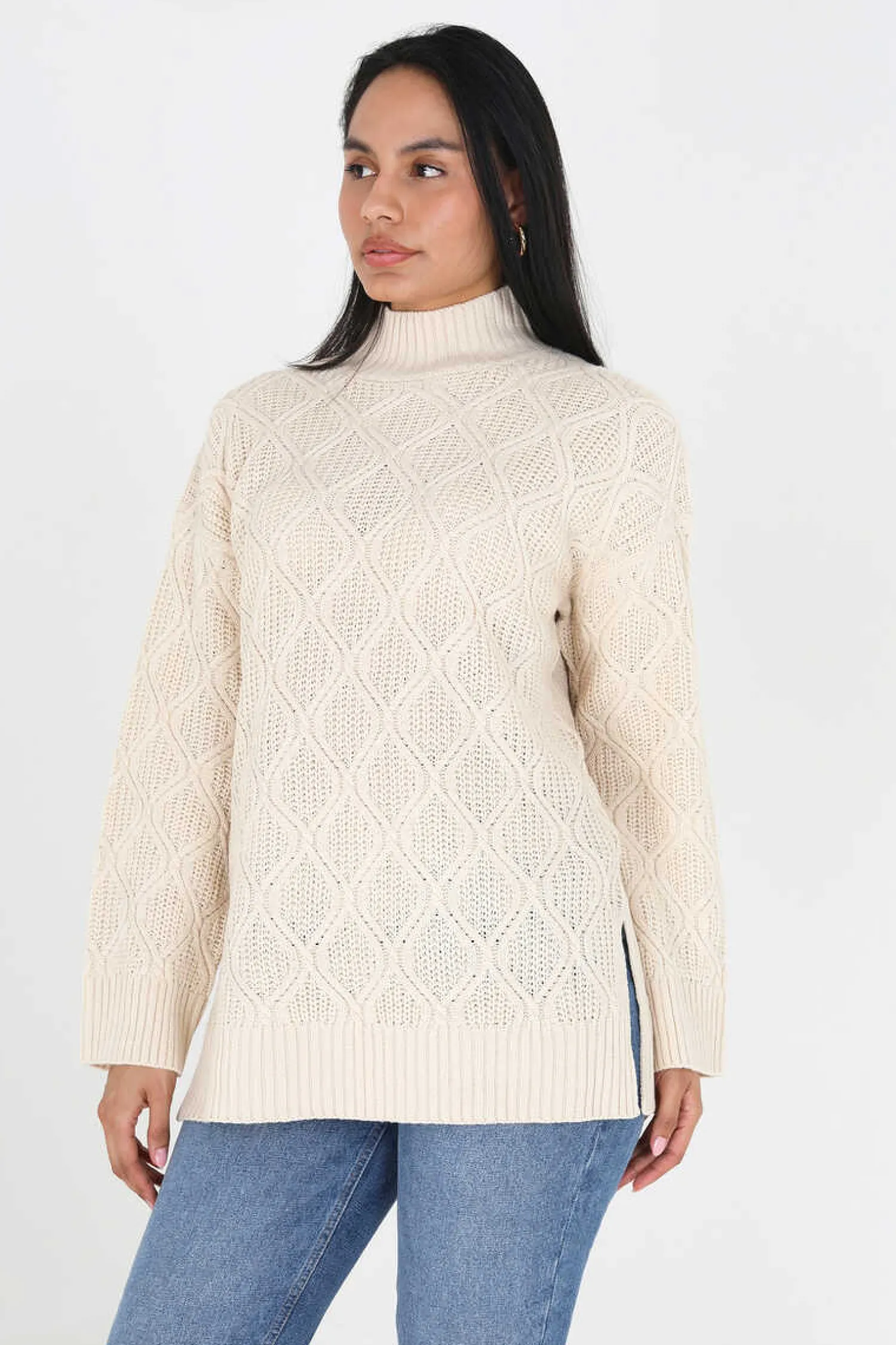 Brave Soul Sueteres E Cardigans-Camisola Com Oitos E Gola Alta