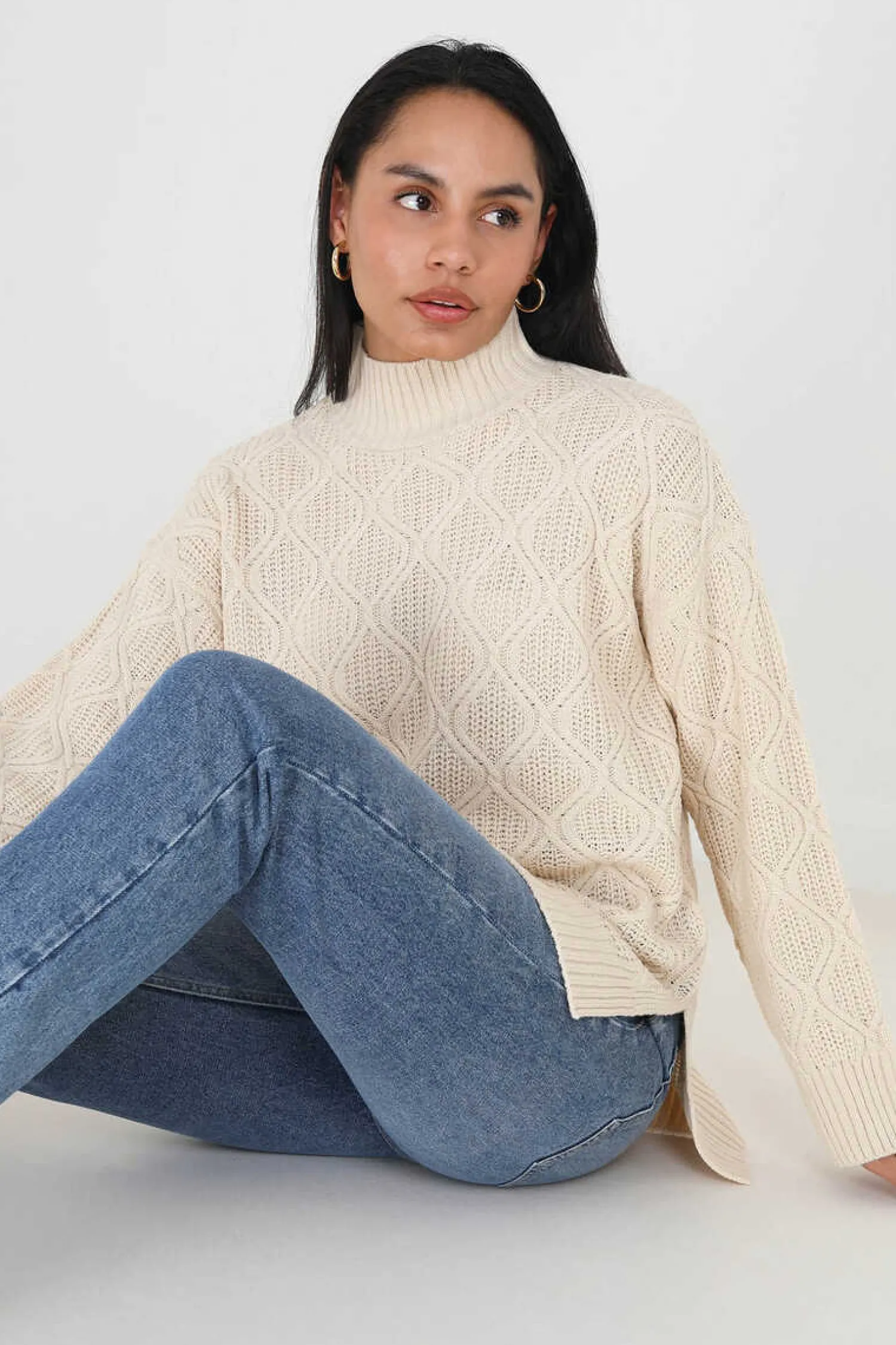 Brave Soul Sueteres E Cardigans-Camisola Com Oitos E Gola Alta