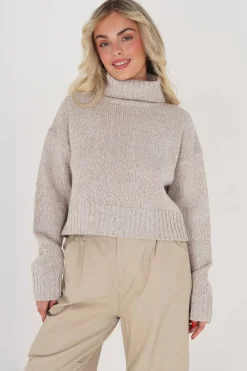 Brave Soul Sueteres E Cardigans-Camisola Cropped Jaspeada Com Gola Alta