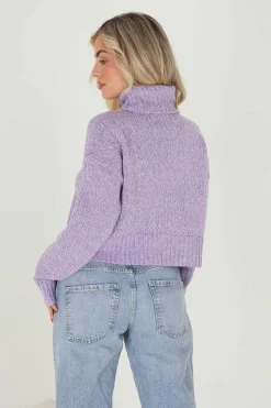 Brave Soul Sueteres E Cardigans-Camisola Cropped Jaspeada Com Gola Alta