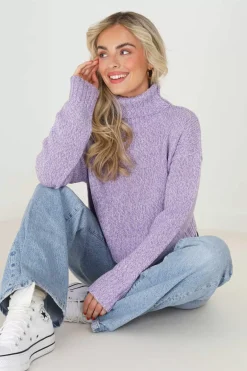 Brave Soul Sueteres E Cardigans-Camisola Cropped Jaspeada Com Gola Alta