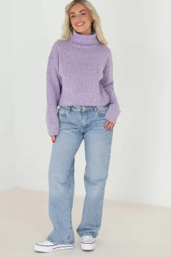 Brave Soul Sueteres E Cardigans-Camisola Cropped Jaspeada Com Gola Alta