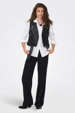 Only Coletes-Camisola De Decote Redondo Mangas Caneladas