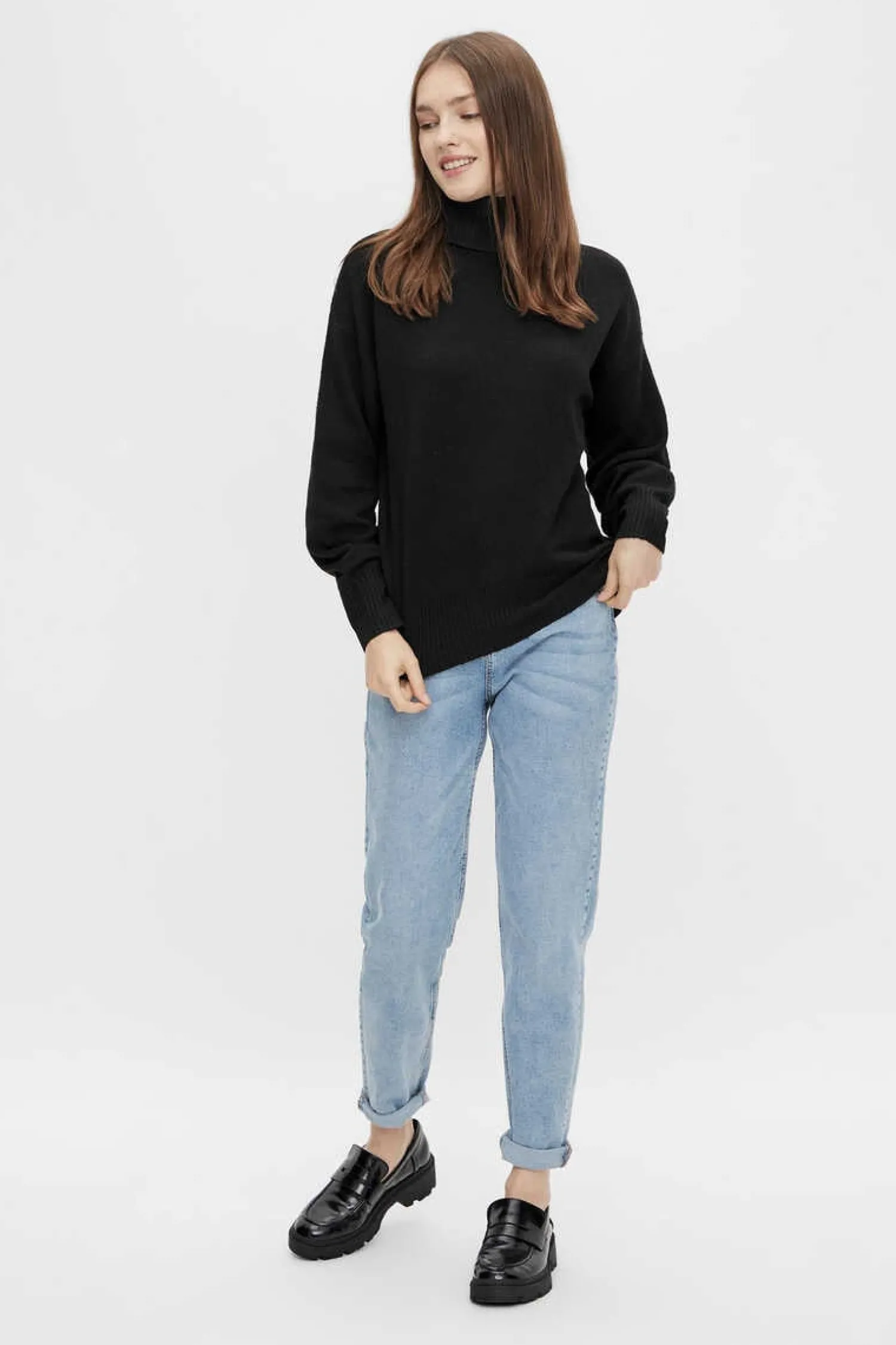 Pieces Sueteres E Cardigans-Camisola De Malha Gola Dobrada