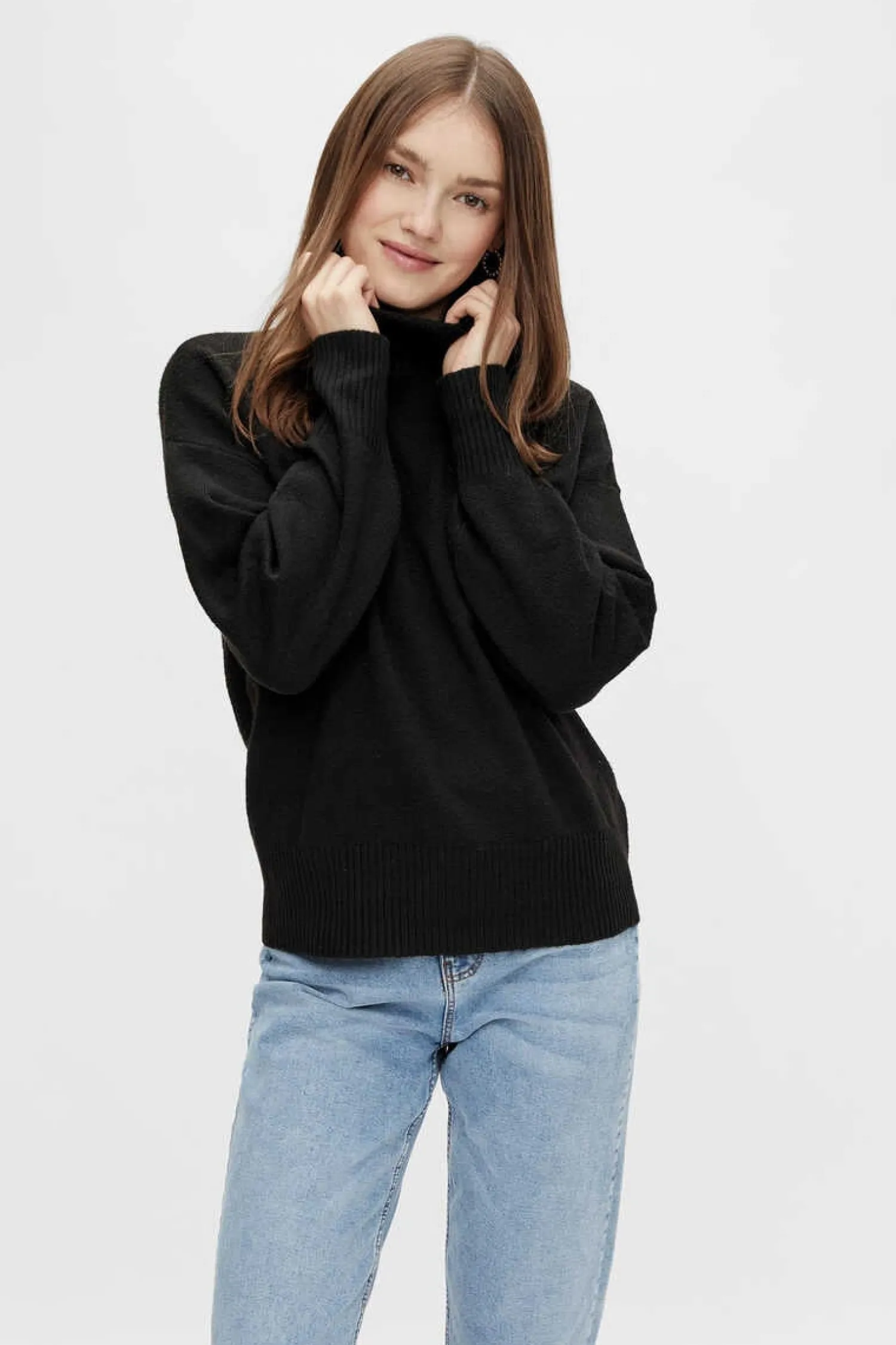 Pieces Sueteres E Cardigans-Camisola De Malha Gola Dobrada