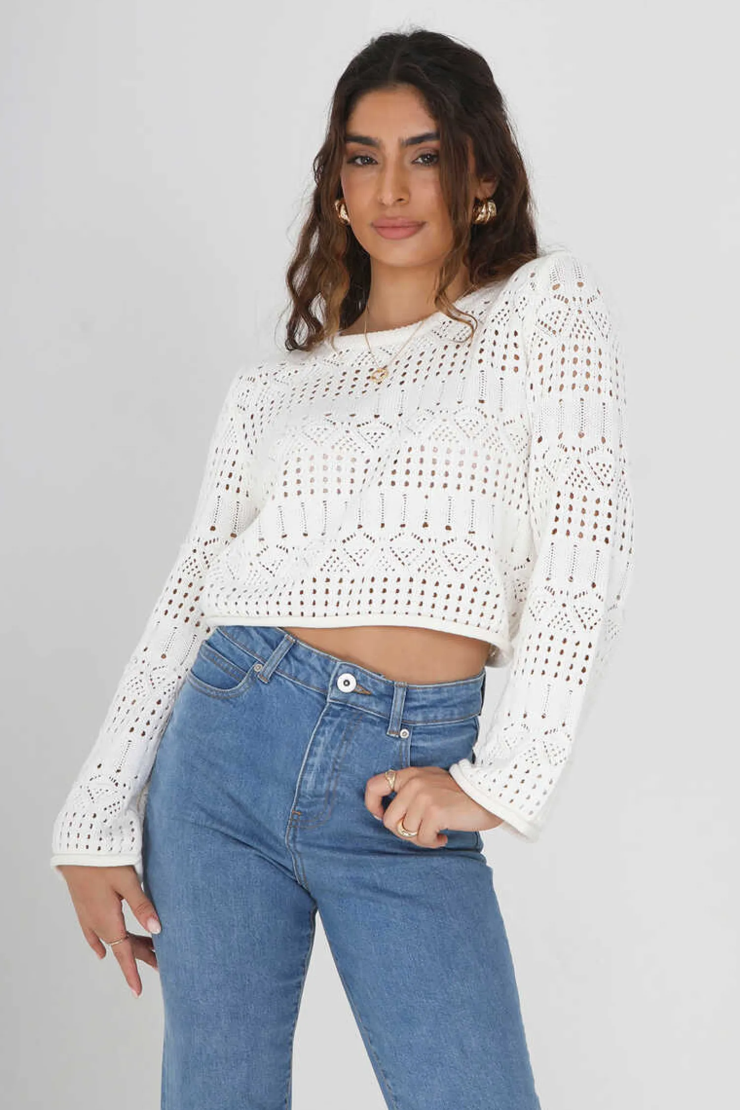 Brave Soul Sueteres E Cardigans-Camisola De Malha Perfurada Com Manga Comprida.