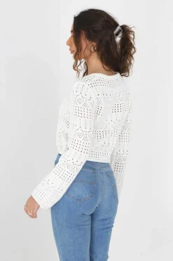 Brave Soul Sueteres E Cardigans-Camisola De Malha Perfurada Com Manga Comprida.