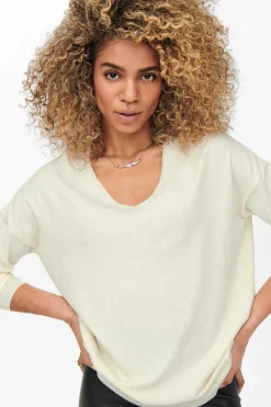 Only Sueteres E Cardigans-Camisola De Mulher Com Gola Em Bico E Manga Comprida.