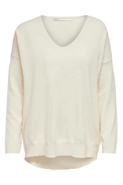 Only Sueteres E Cardigans-Camisola De Mulher Com Gola Em Bico E Manga Comprida.