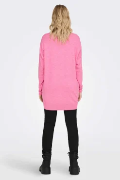 Only Sueteres E Cardigans-Camisola De Mulher Com Gola Em Bico E Manga Comprida.