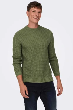 Only & Sons Camisola Gola Caixa Textura Verde New