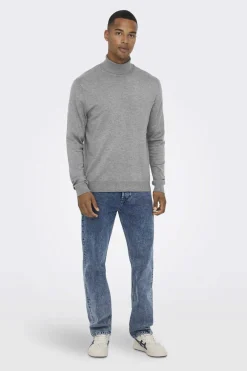 Only & Sons Camisola Gola Dobrada Cinza