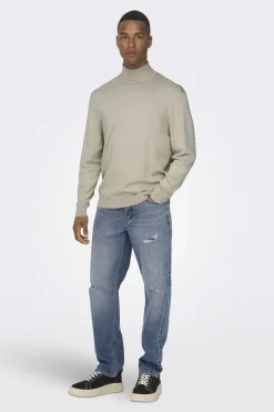 Only & Sons Camisola Gola Dobrada Cinza New