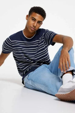 Springfield Camisola Manga Curta Riscas Estrutura Marinho