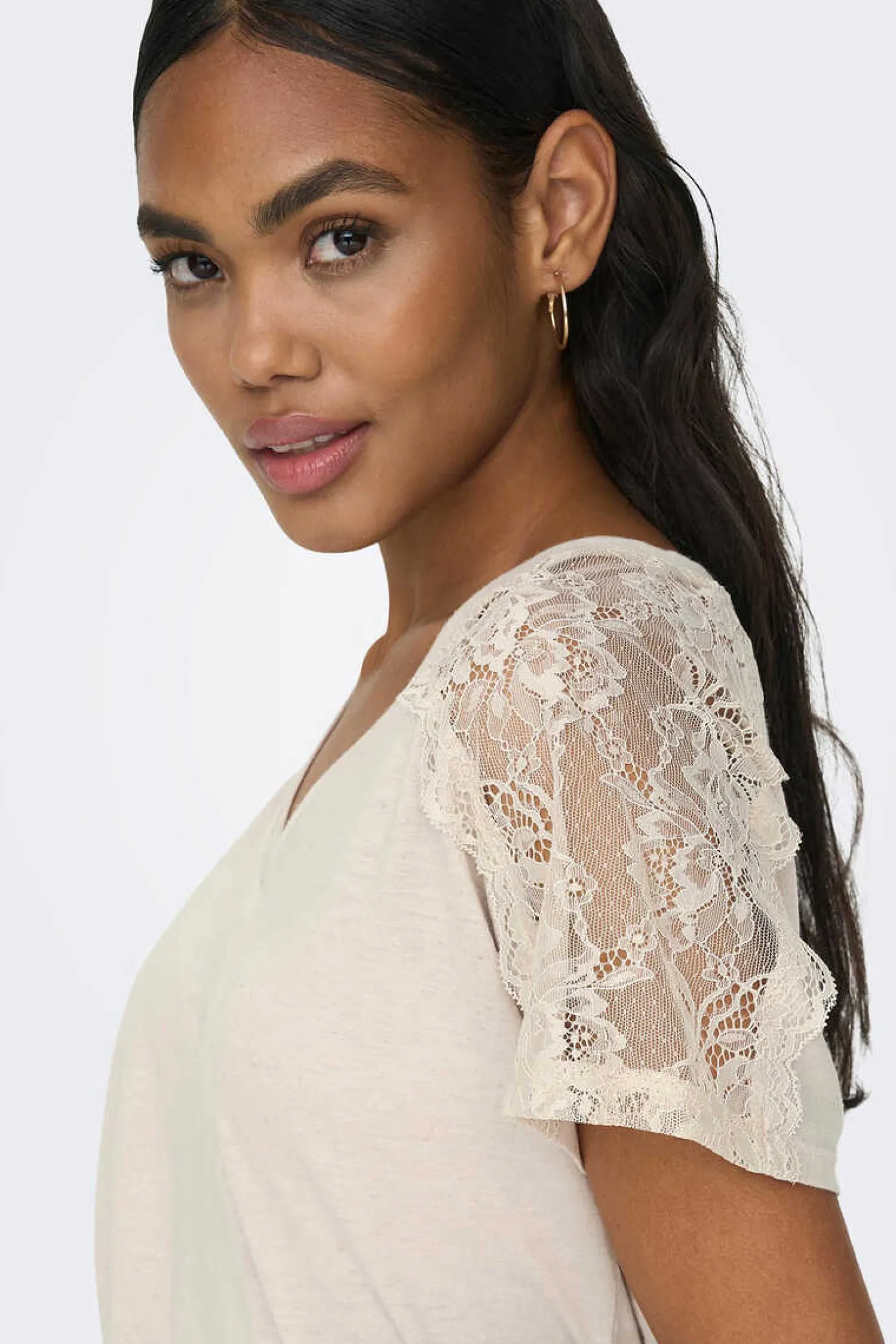 Only T-Shirts-Camisola Renda Ombros