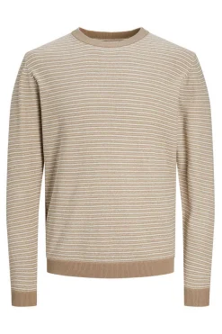 Jack & Jones Camisola Riscas Gola Redonda 100% Algodao Beige New