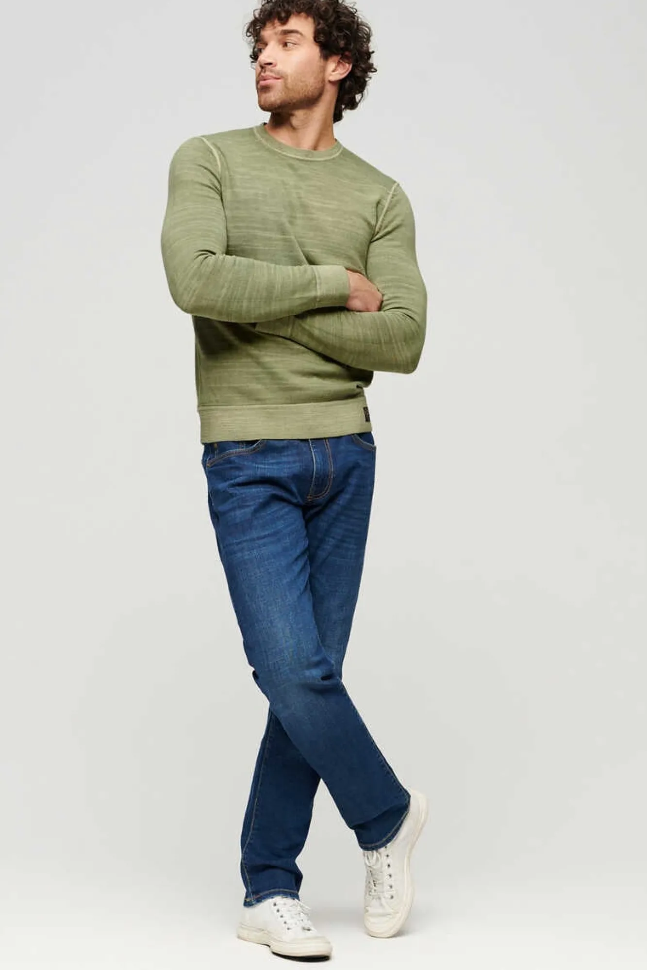 Superdry Camisola Tingida Com Gola Redonda Cinza New