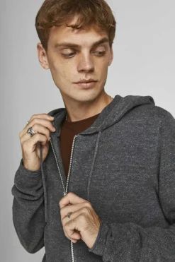 Jack & Jones Cardiga Com Fecho E Capuz Cinza