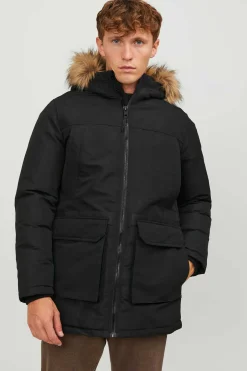 Jack & Jones Casaco Acolchoado Com Capuz Preto Hot