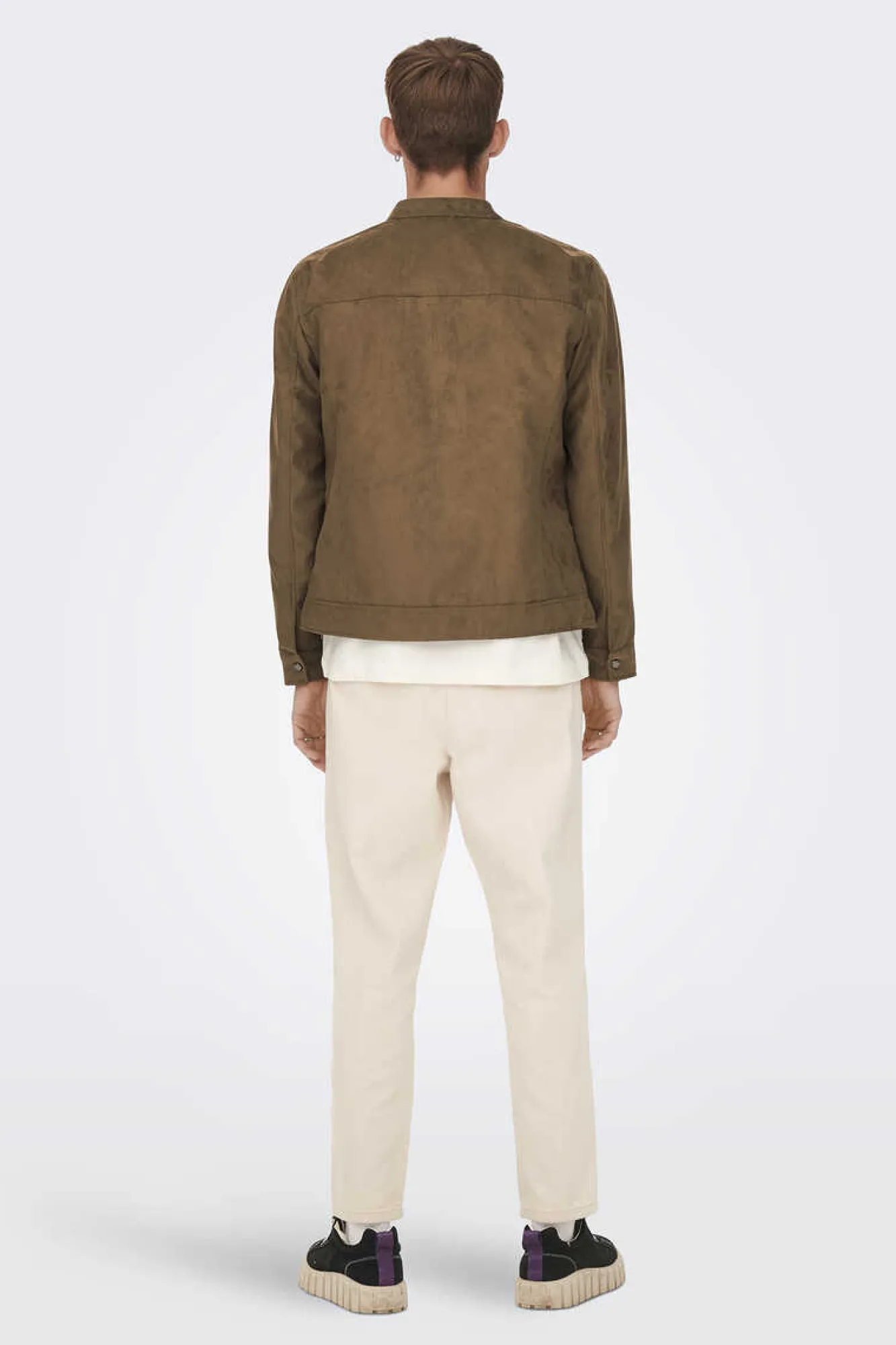 Only & Sons Casaco Biker Efeito Camurca Castanho Clearance