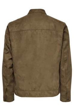 Only & Sons Casaco Biker Efeito Camurca Castanho Clearance