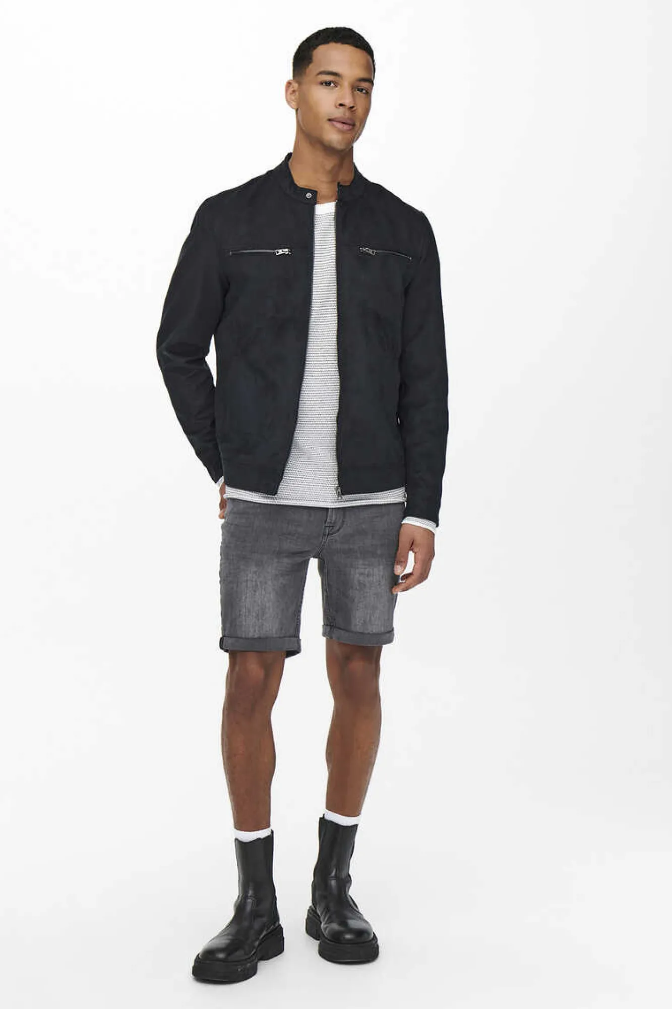 Only & Sons Casaco Biker Efeito Camurca Preto Discount